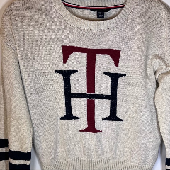Tommy Hilfiger Girls Oak Heather TH Logo Sweater - Size Girls Large - Crewneck - Picture 7 of 8